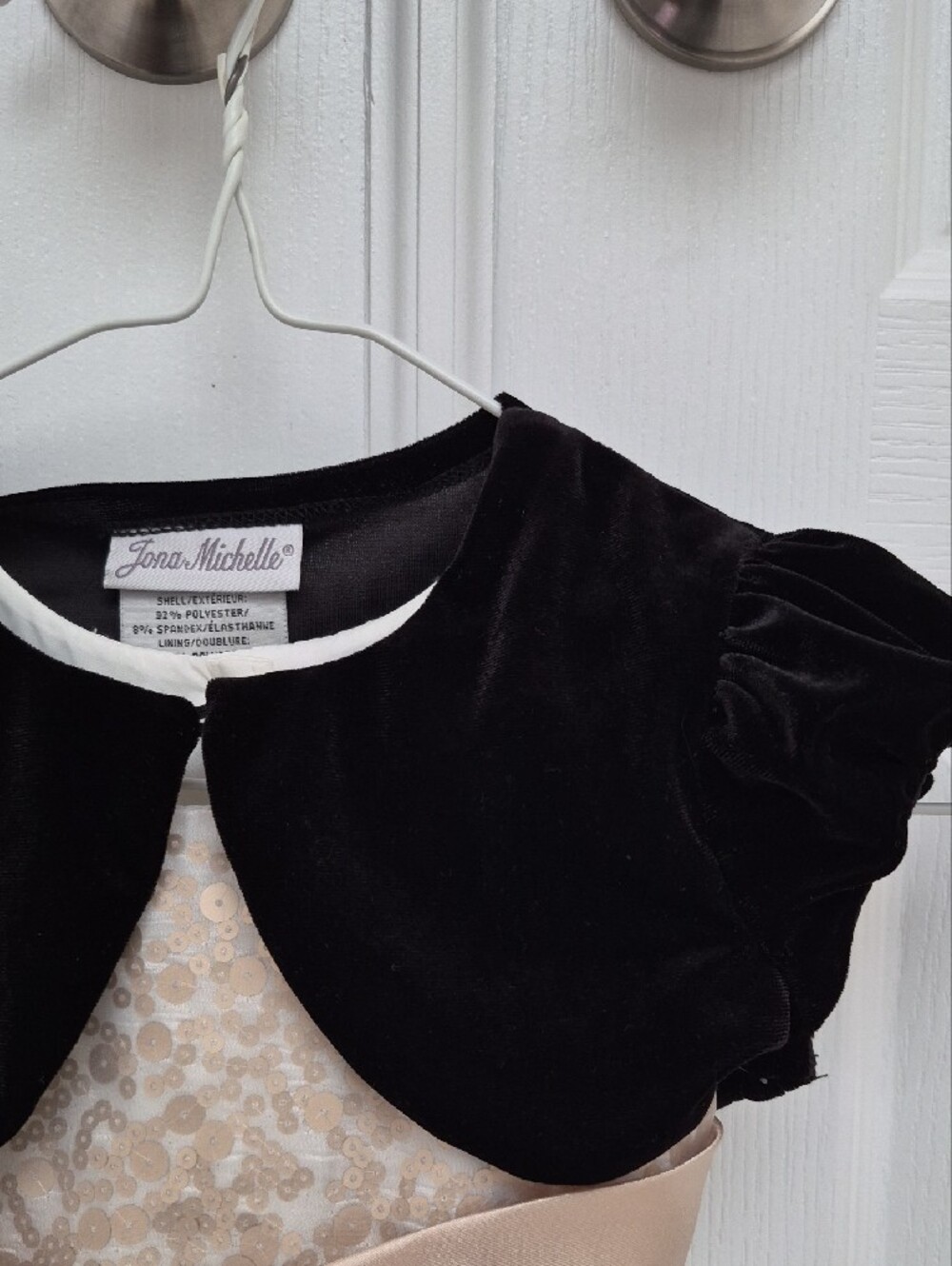 Jona Michelle Ivory Dress with Champagne Sequin Bodice and Sash - Picture 7 of 8